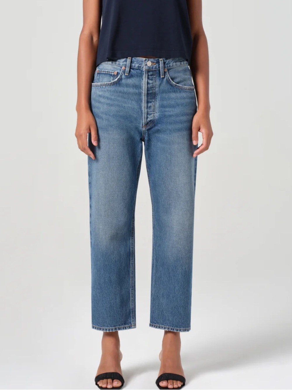 Agolde Crop Mid Rise Jeans - Light Blue